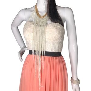 White hand made beaded tassel statement necklaces